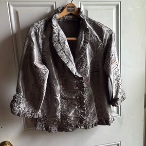 Agora Gray Velvet Blazer with Ruffled Collar medium